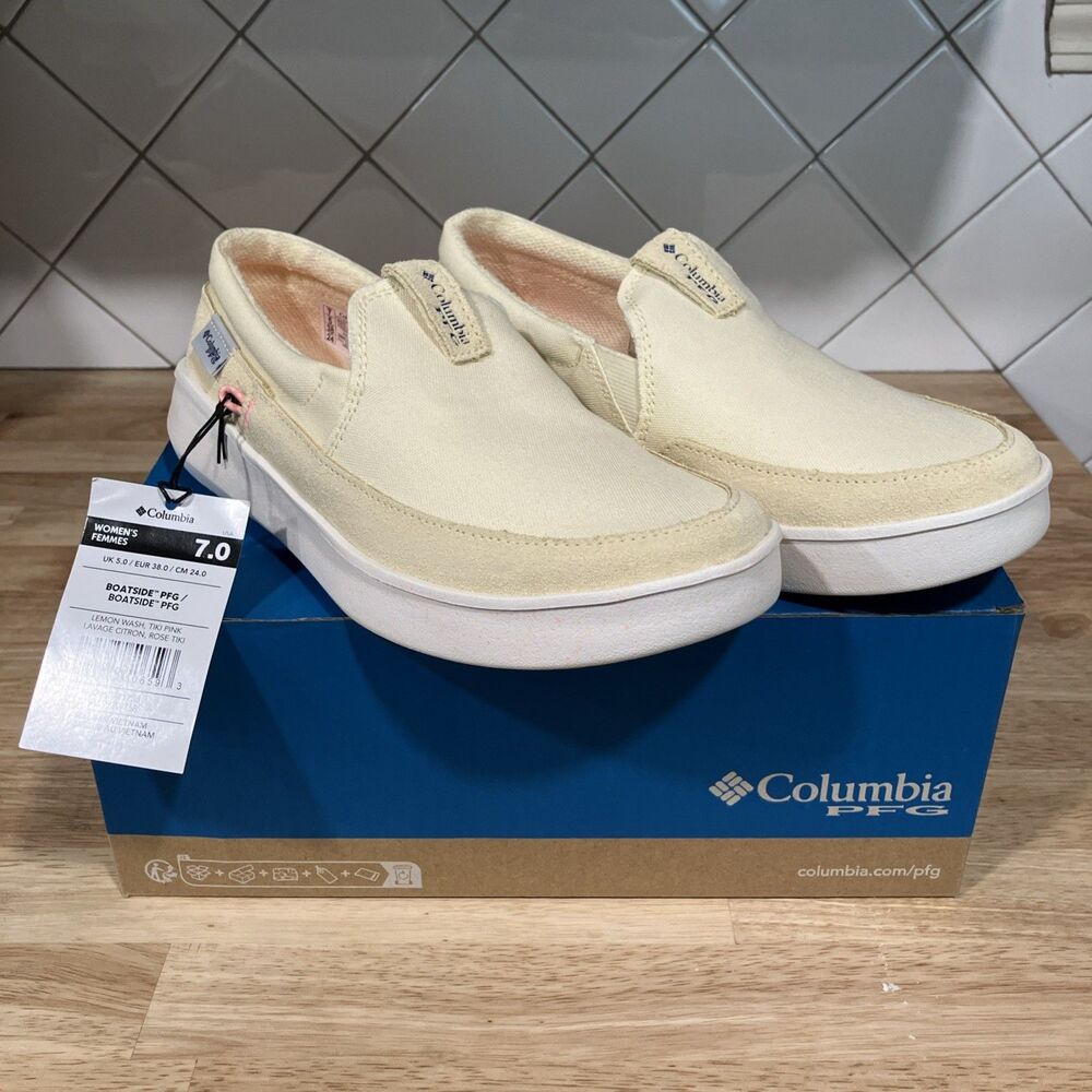 Columbia Boatside PFG Womens Casual Shoe, Lemon Wash/Orange Accent, Slip-On Sz 7